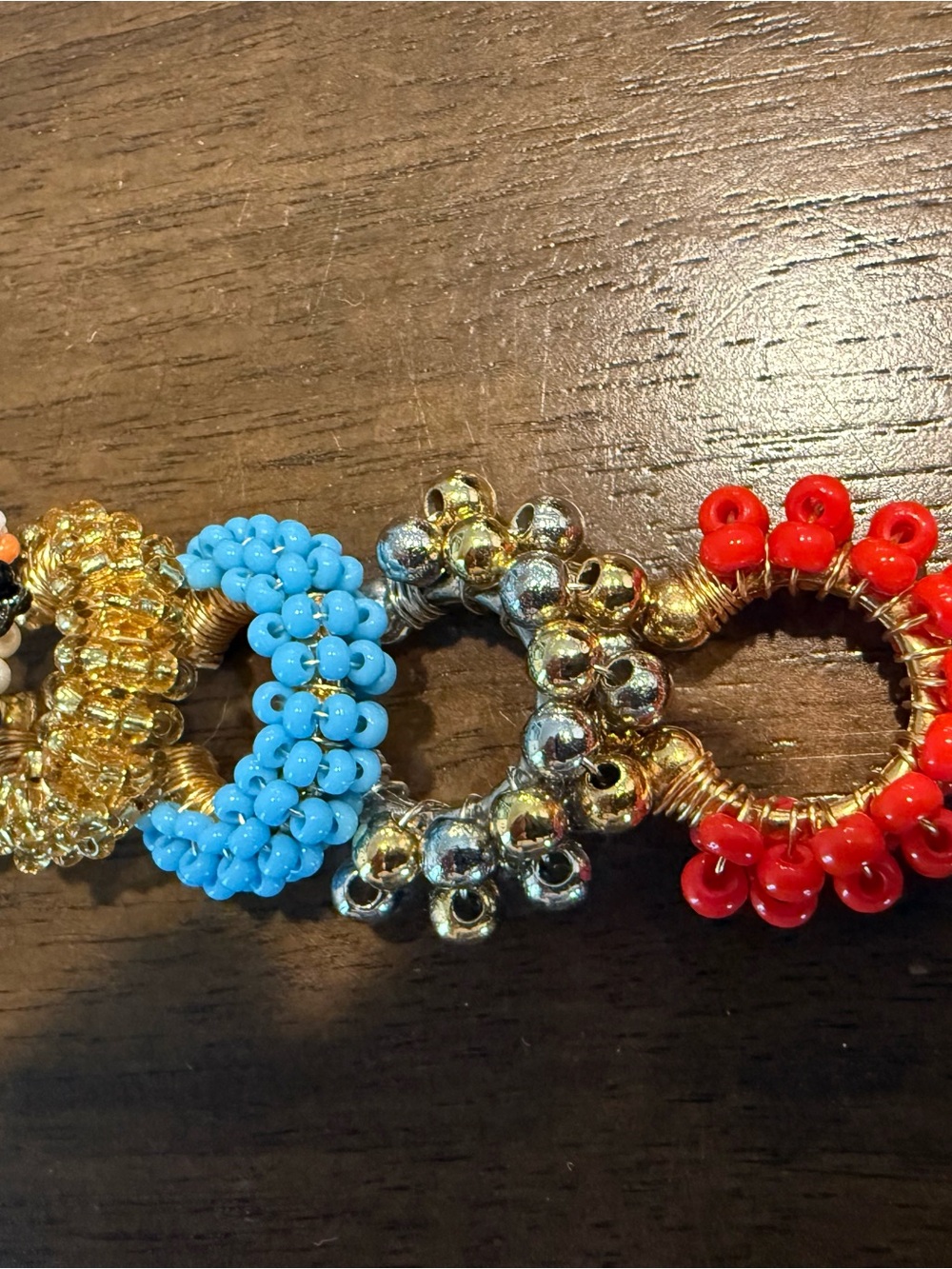 Handcrafted Beaded Hoop Earrings — Turquoise, Gold & Red